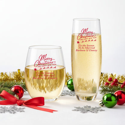 Merry Christmas Personalized 9 oz. Stemless Glasses (Set of 24)