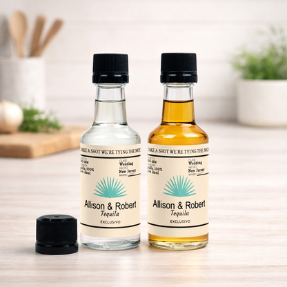 Personalized Mini Tequila Bottle Favors Black Tamper Seal Cap , Set of 12