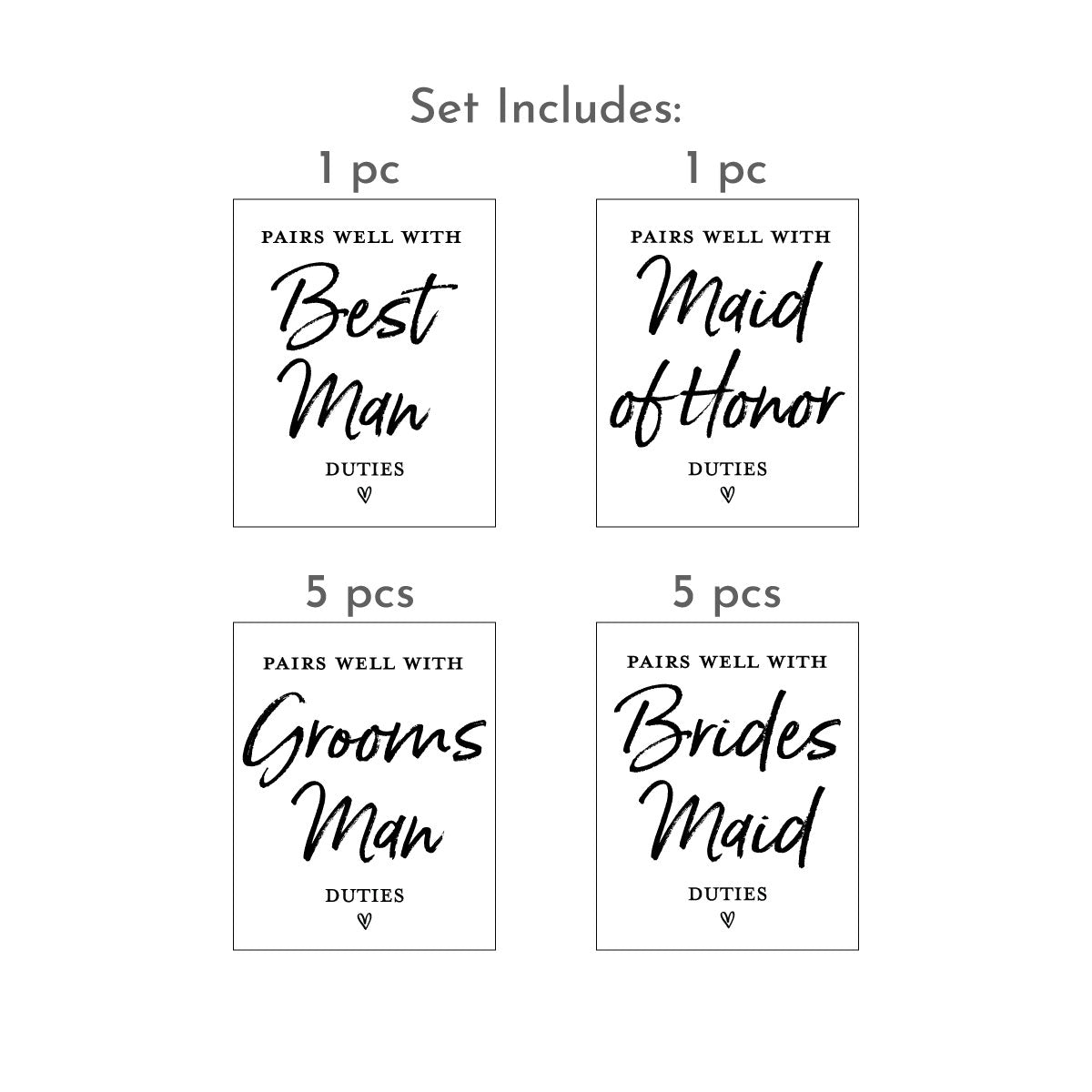 Pairs Well With Bridal Party Duties Wine Labels, Set of 12
