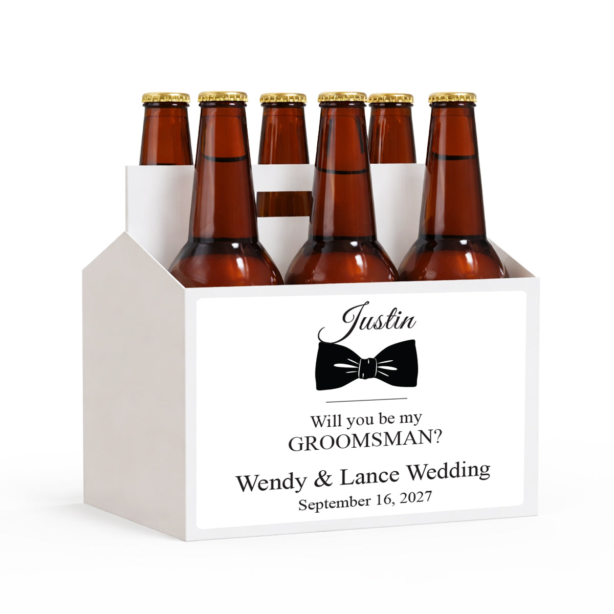 Will You Be My Groomsman Personalized Beer Bottle Carrier Set