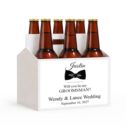 Will You Be My Groomsman Personalized Beer Bottle Carrier Set