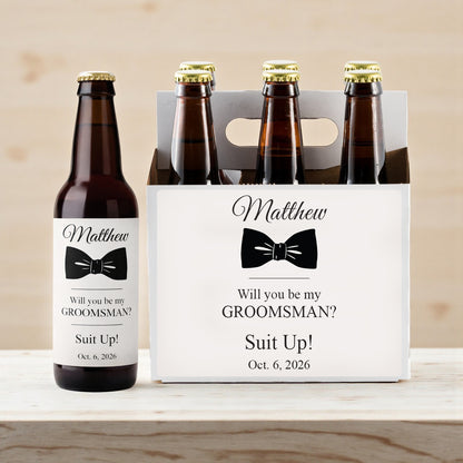 Will You Be My Groomsman Personalized Beer Bottle Carrier Set