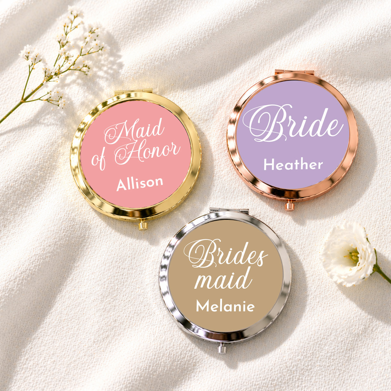 Personalized Personalized Bridal Party Compact Mirror, (Set of 6 – Individual Names)