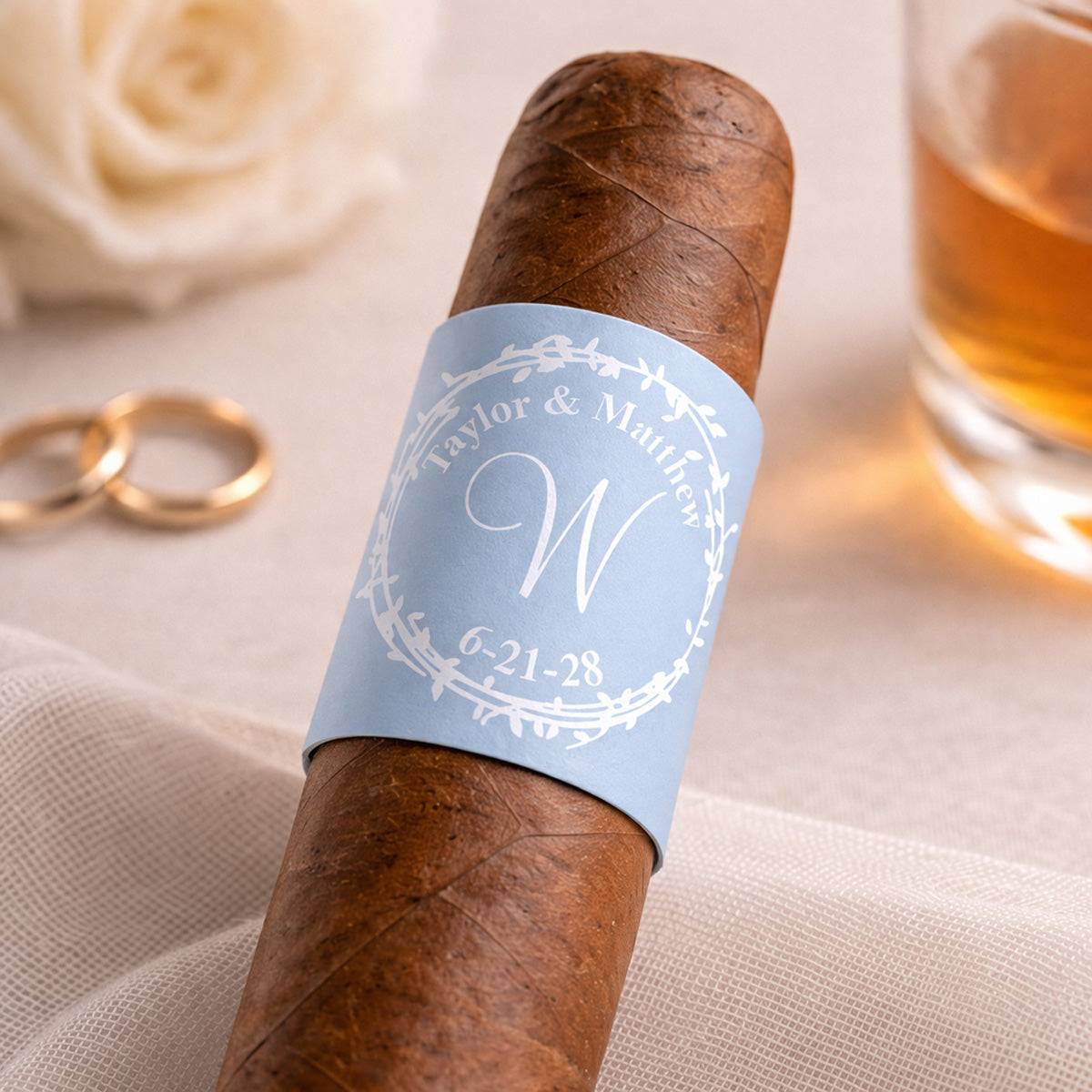 Elegant Wreath Monogram Personalized Cigar Labels (Set of 12)
