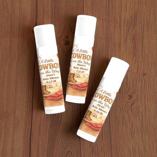 A Little Baby on the Way Wild West Rodeo Personalized Lip Balm Favors (Set of 12)