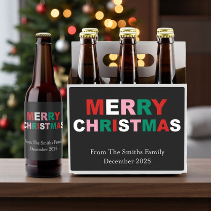 Personalized Beer Bottle Carrier - Merry Christmas