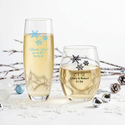 Snowflakes Personalized 9 oz. Stemless Glass (Set of 24)