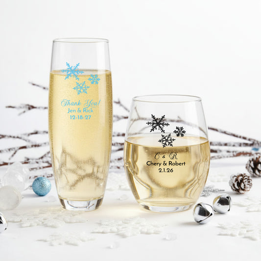 Snowflakes Personalized 9 oz. Stemless Glass (Set of 24)