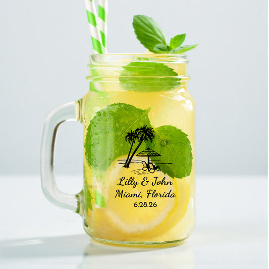 Summer Beach Personalized Mason Glass Mug (Set of 18)