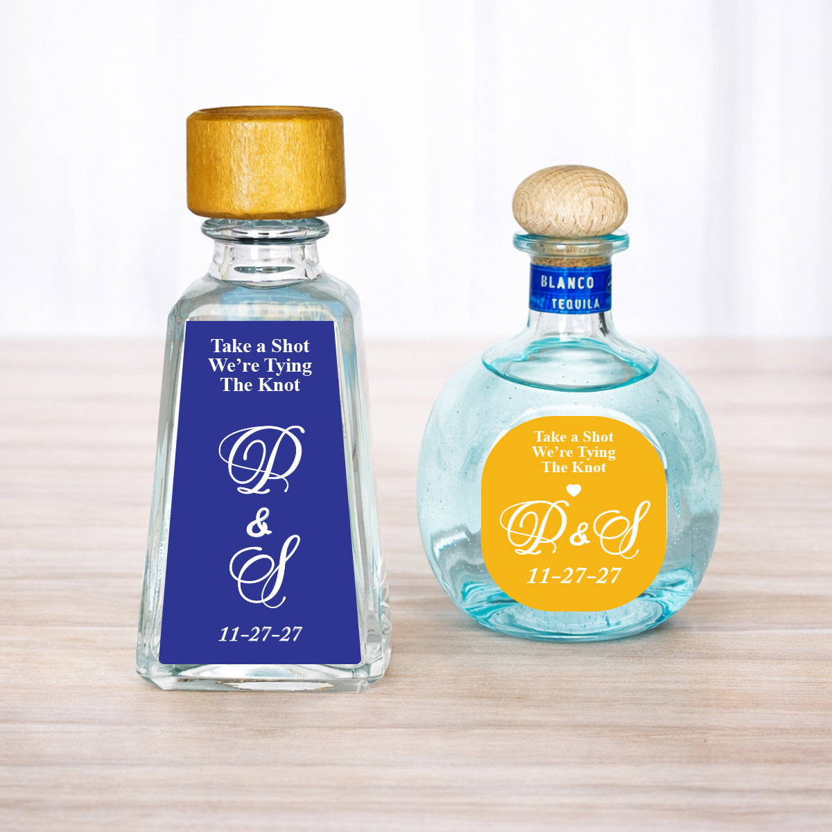 Take A Shot We're Tying the Knot Initials Personalized Labels For Don Julio or 1800 Silver Tequila (Set of 16)