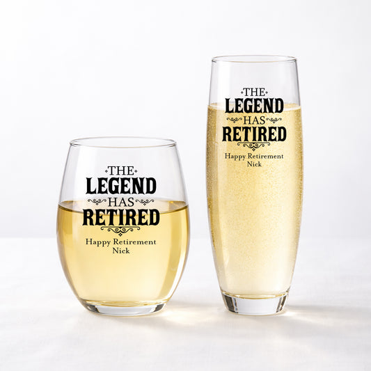 The Legend Has Retired Personalized 9 oz. Stemless Glass (Set of 24)
