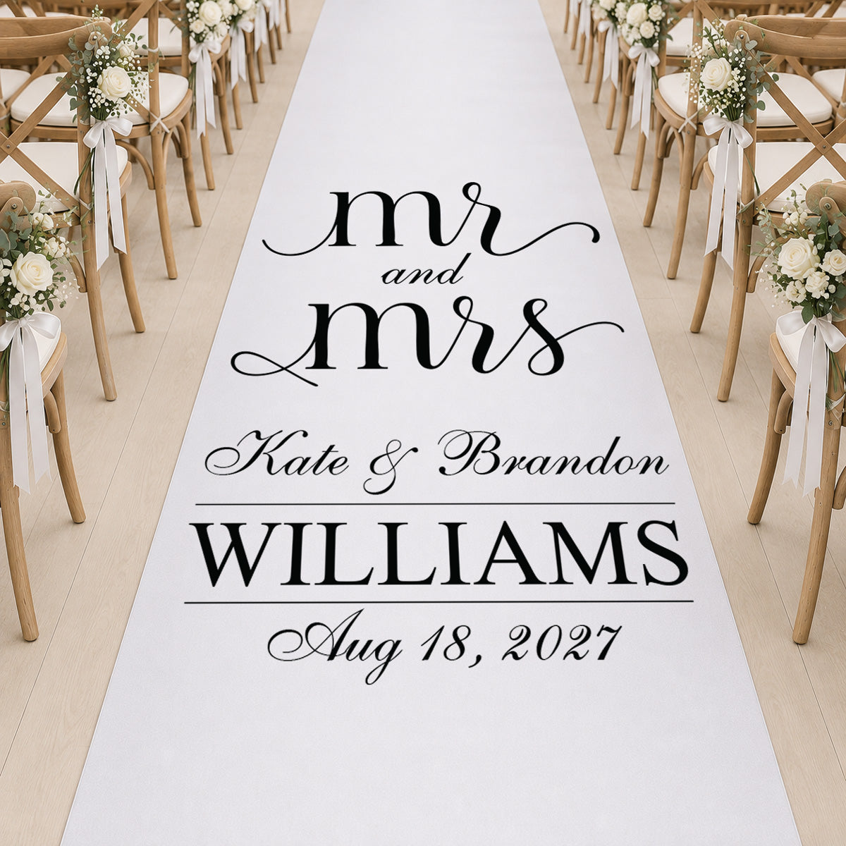 Mr and Mrs Script Personalized Wedding Aisle Runner
