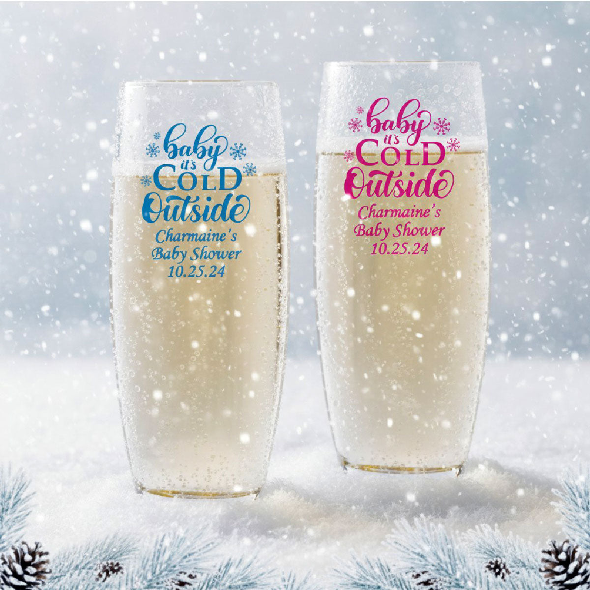 Baby It's Cold Outside Personalized 9 oz. Stemless Champagne Glass (Set of 24)