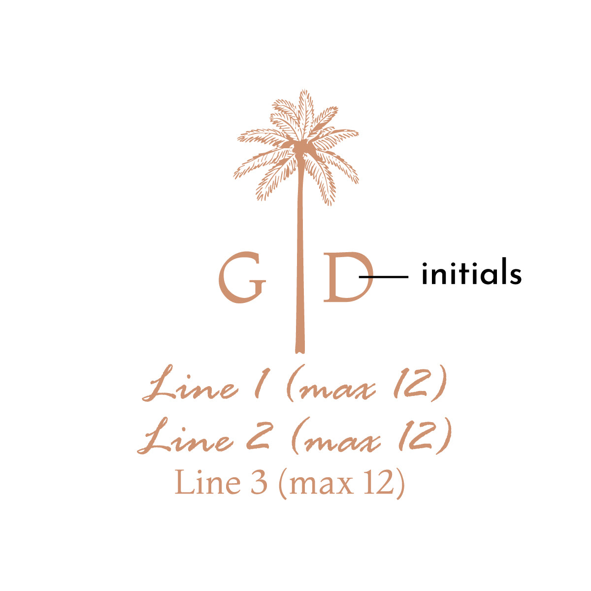 Palm Tree Initials Personalized 9 oz. Stemless Wine or Champagne Glass (Set of 24)