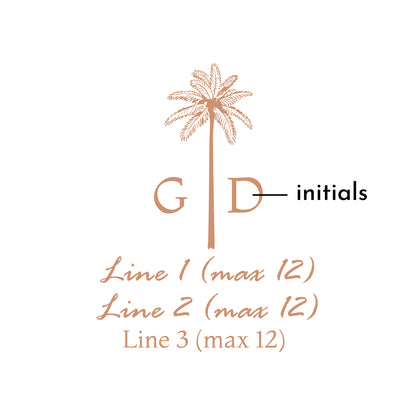 Palm Tree Initials Personalized 9 oz. Stemless Wine or Champagne Glass (Set of 24)