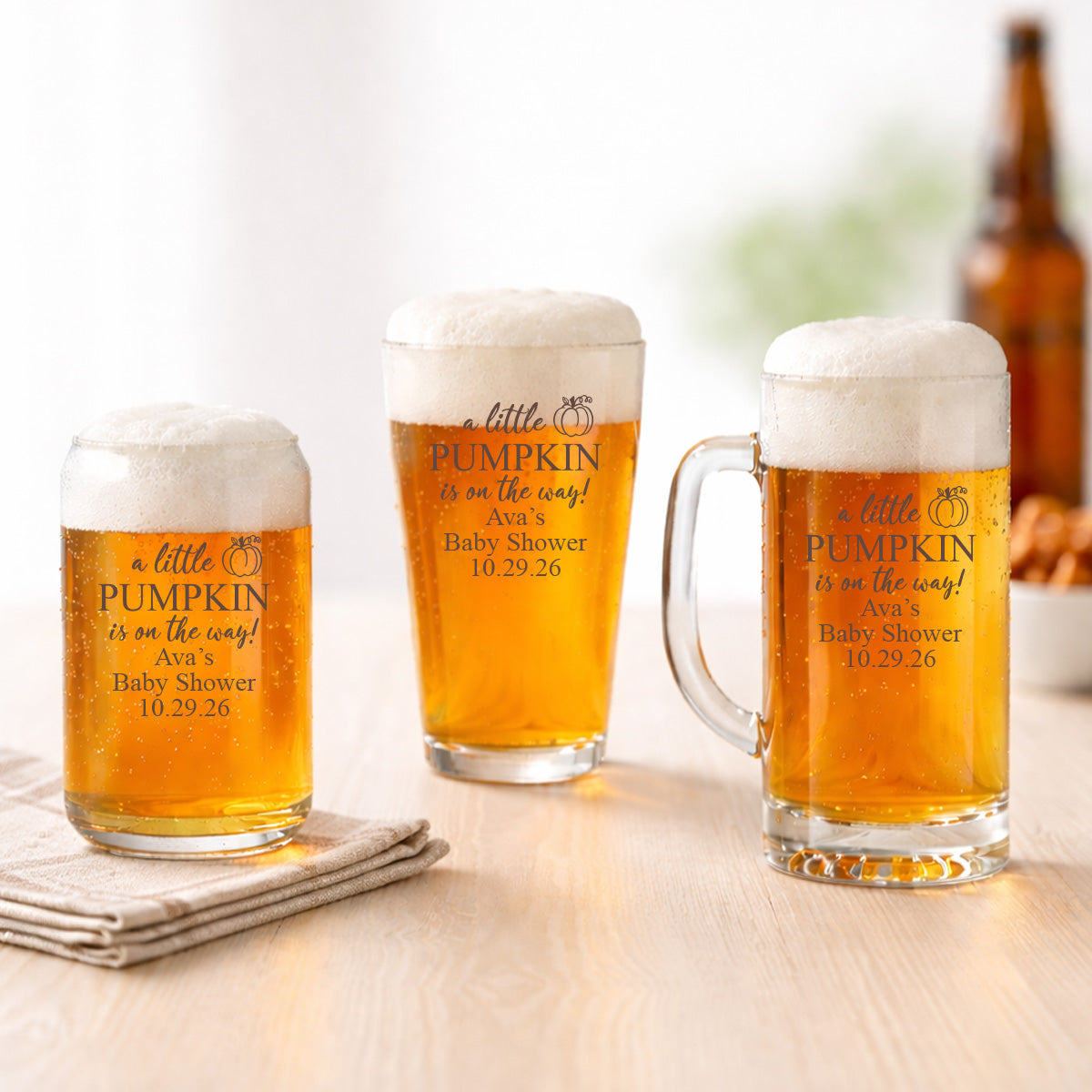 A Little Pumpkin Is On The Way Personalized Beer Glass (Set of 18)