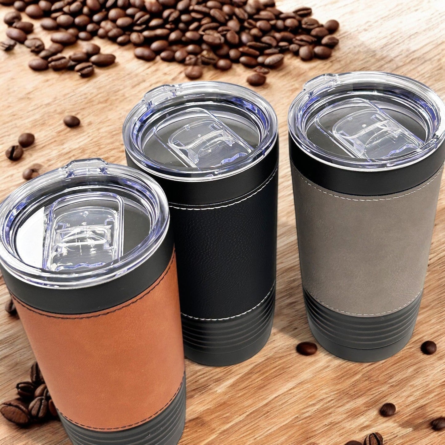 Football Personalized Black 20 oz Leather Tumbler
