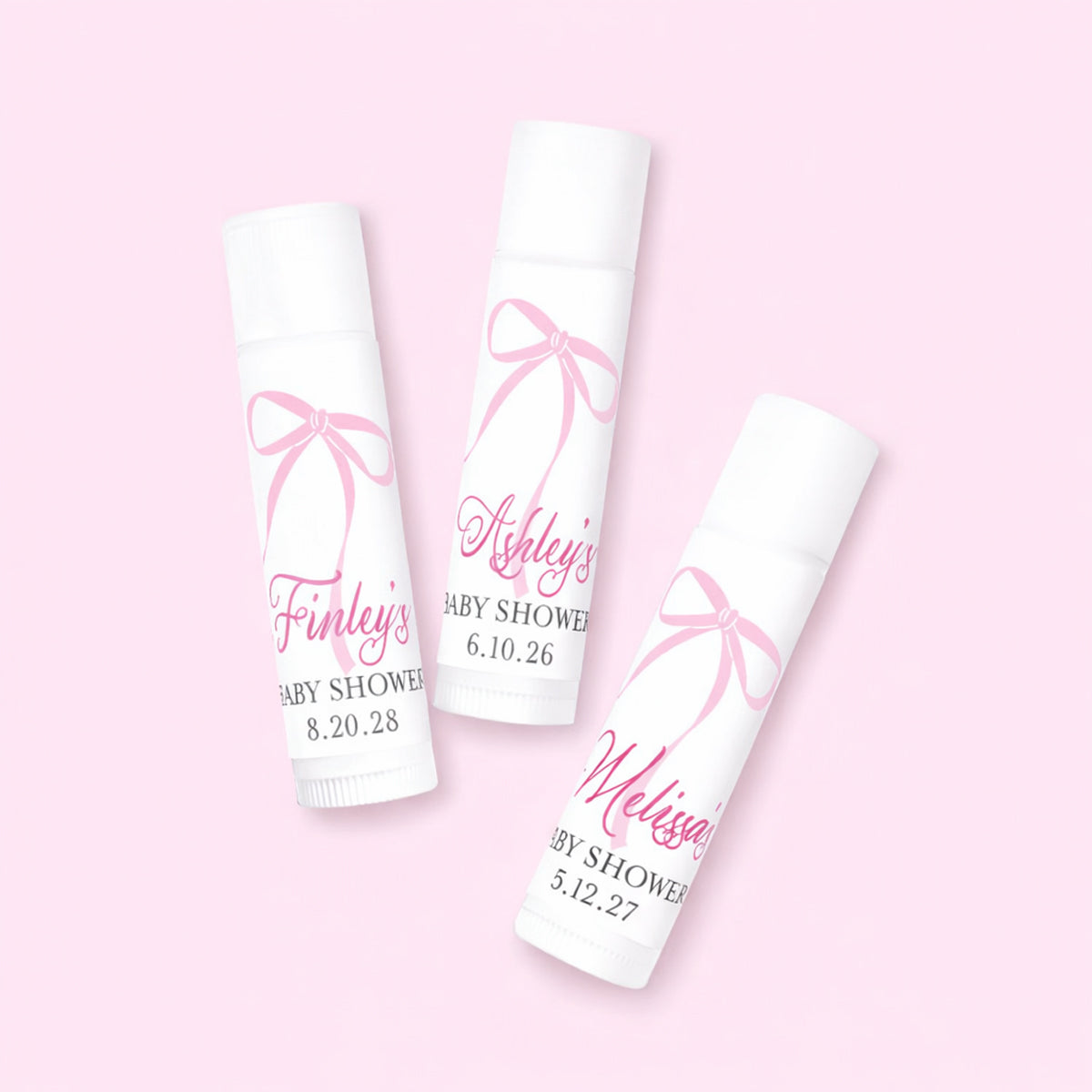 Pink Bow Baby Shower Personalized Lip Balm Favors (Set of 12)