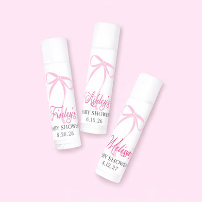 Pink Bow Baby Shower Personalized Lip Balm Favors (Set of 12)