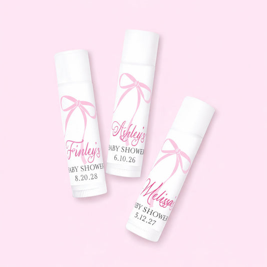 Pink Bow Baby Shower Personalized Lip Balm Favors (Set of 12)