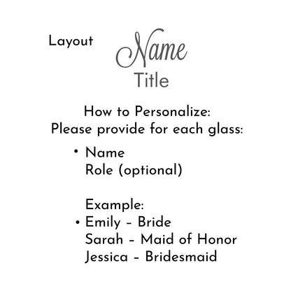 Bridesmaid Personalized Champagne Glasses (Set of 6 – Individual Names)