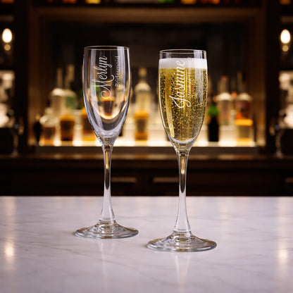 Bridesmaid Personalized Champagne Glasses (Set of 6 – Individual Names)