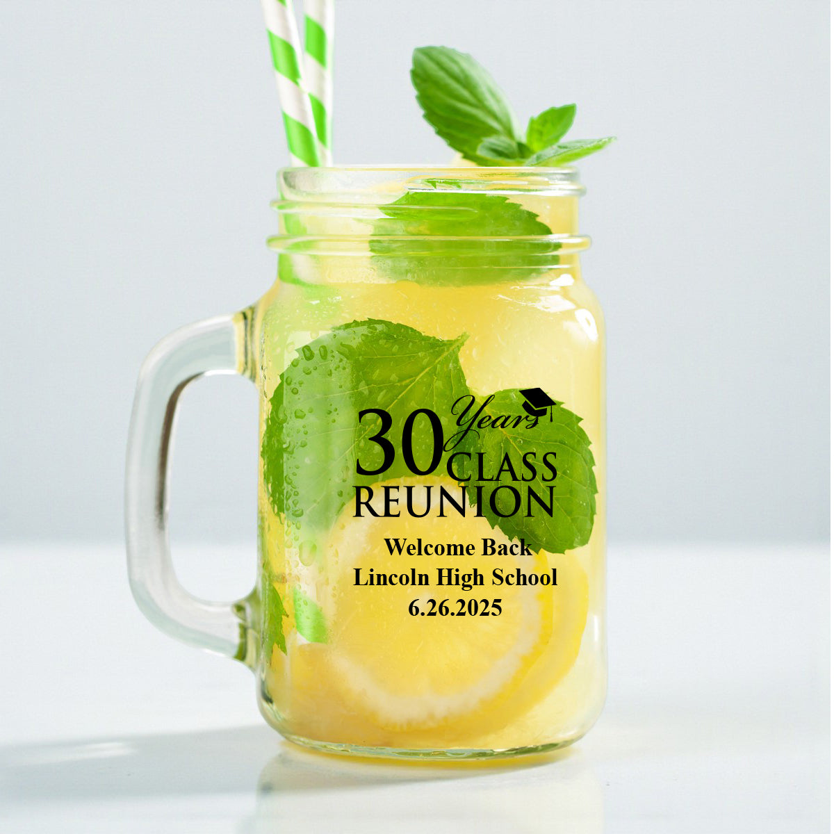 Class Reunion Personalized Mason Glass Mug (Set of 18)