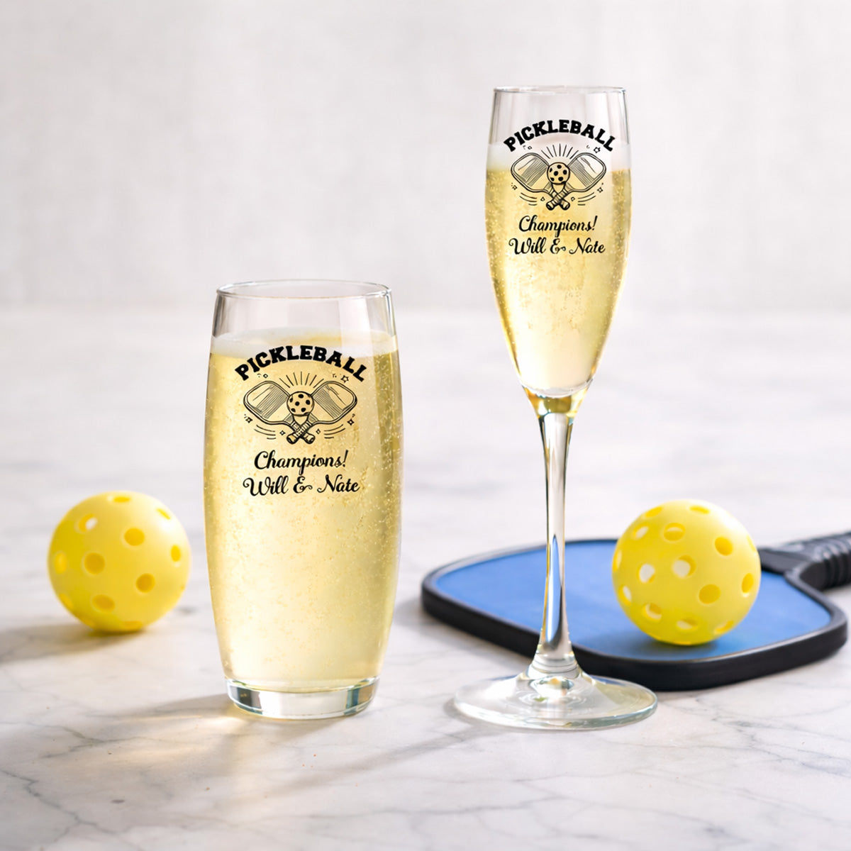 Pickleball Personalized Champagne Glass (Set of 24)