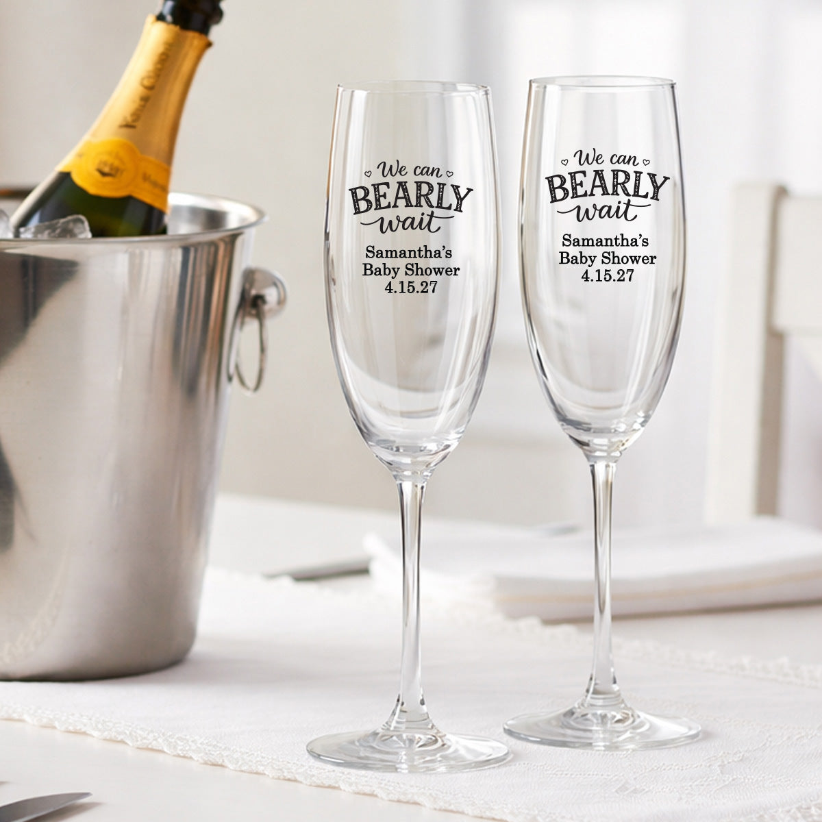 We Can Bearly Wait Personalized Champagne Glass (Set of 24)
