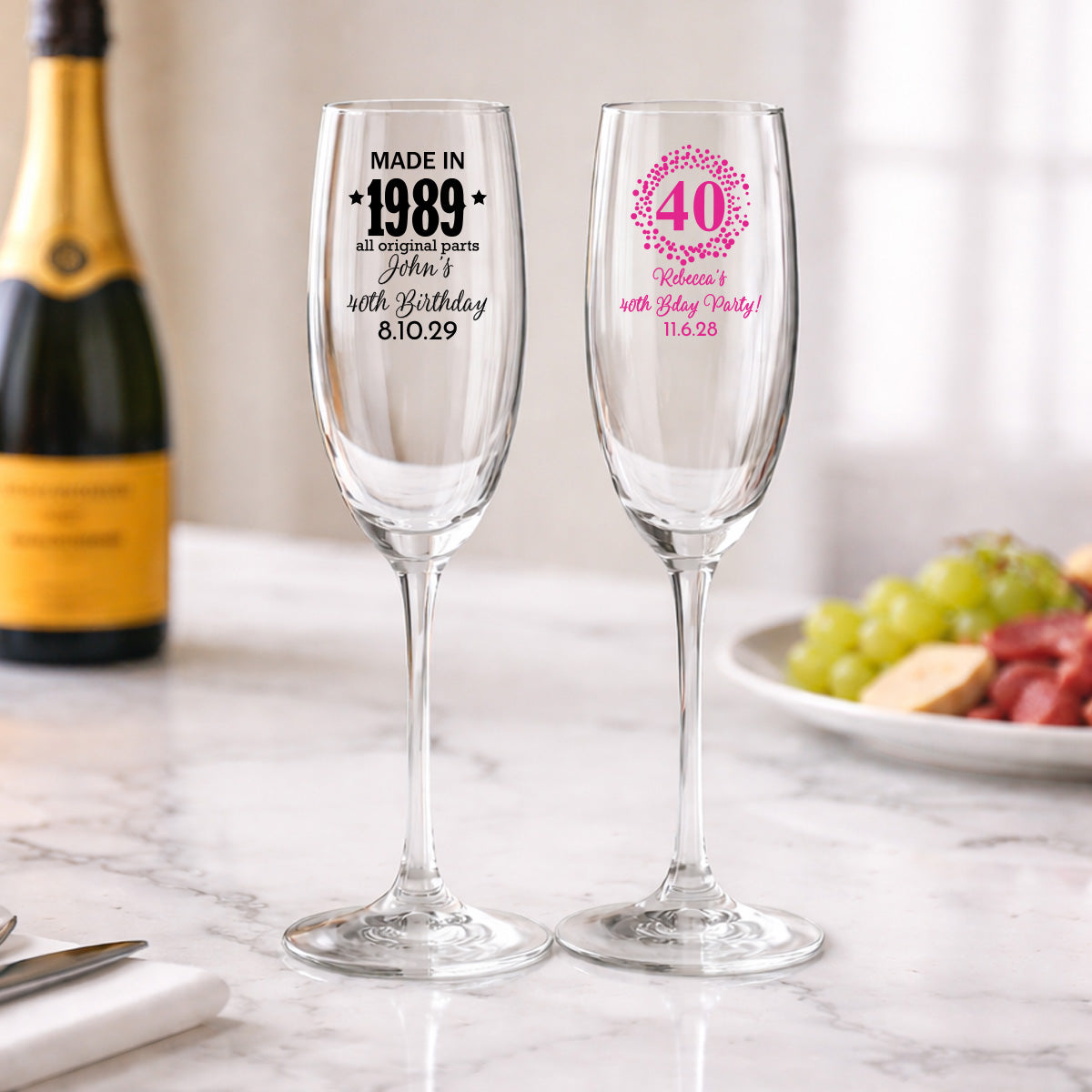 40th Birthday Personalized Champagne Glass (Set of 24)