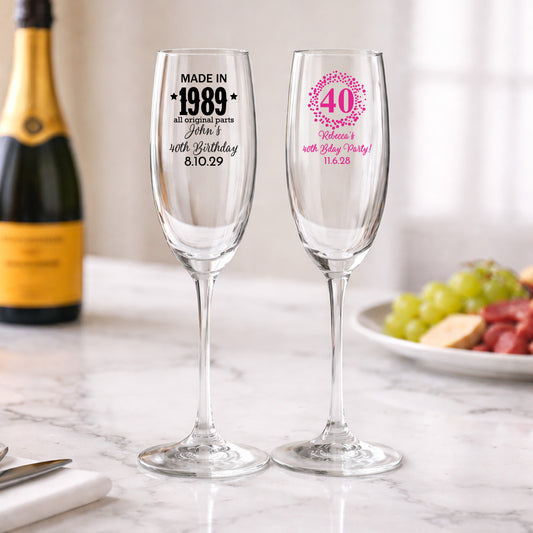 40th Birthday Personalized Champagne Glass (Set of 24)