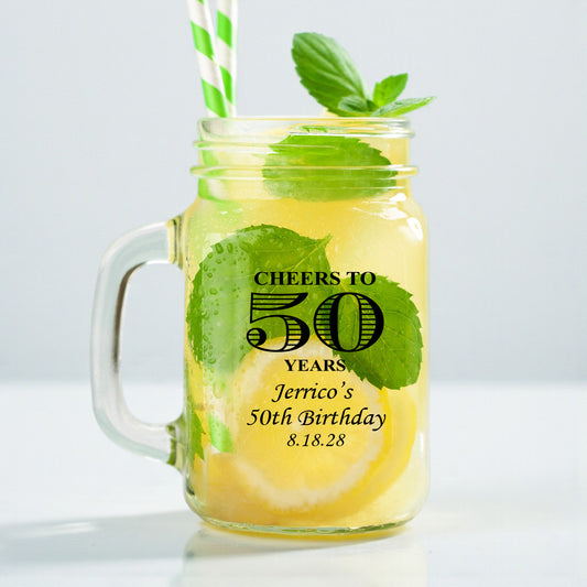 Cheers to Years Personalized Mason Glass Mug (Set of 18)