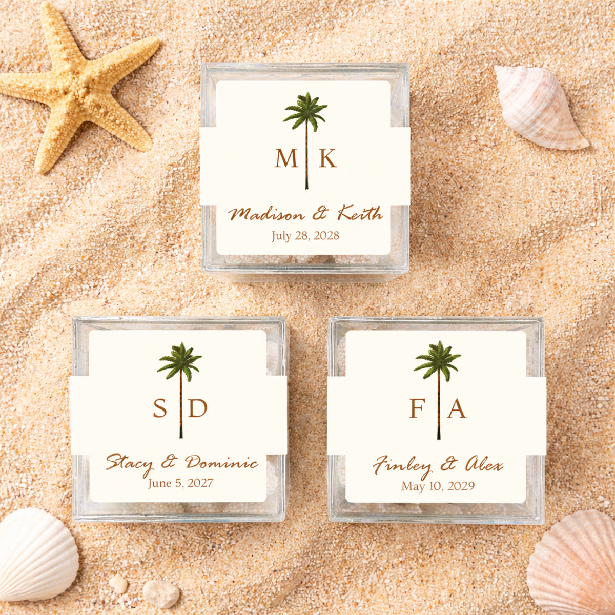 Palm Tree Monogram Personalized Clear Acrylic Cube Favor Box (Set of 10)