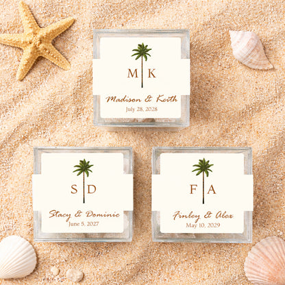 Palm Tree Monogram Personalized Clear Acrylic Cube Favor Box (Set of 10)