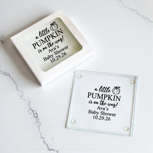 A Little Pumpkin Is On The Way Personalized Glass Coaster (Set of 24)