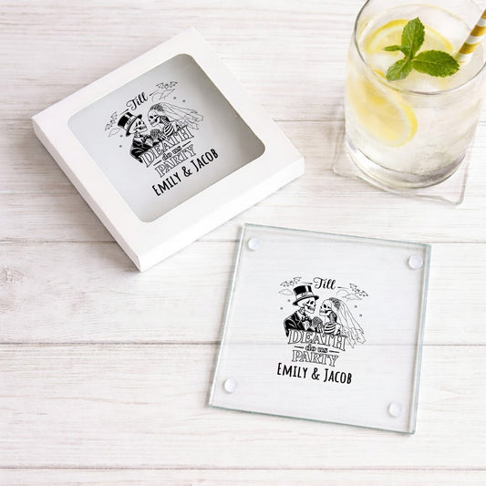 Till Death Do Us Part Personalized Glass Coaster (Set of 24)