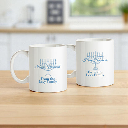 Happy Hanukkah Personalized White Ceramic Coffee Mug (Set of 12)