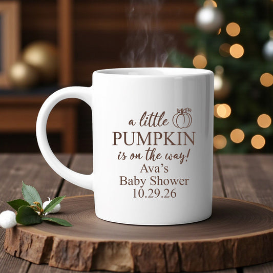 A Little Pumpkin Is On The Way Personalized White Ceramic Coffee Mug (Set of 12)