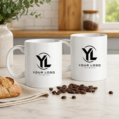 Logo Personalized White Ceramic Coffee Mug (Set of 12)