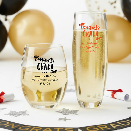 Congrats Grad Personalized 9 oz. Stemless Glass (Set of 24)