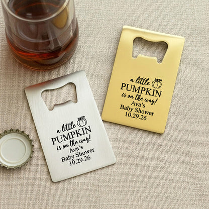 A Little Pumpkin Is On The Way Personalized Credit Card Bottle Opener (Set of 24)