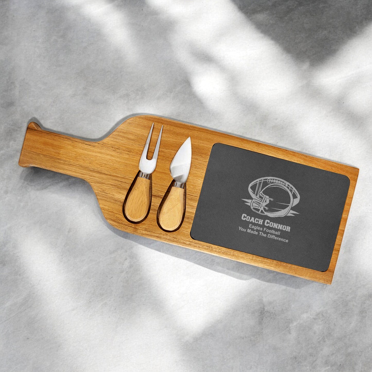 Football Personalized Slate & Wood Paddle Cheese Board