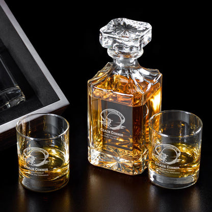 Football Personalized Classic Whiskey Decanter with Whiskey Glasses