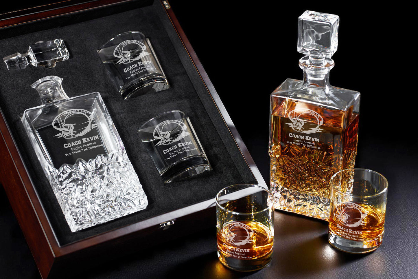Football Personalized Icy Whiskey Decanter with Glasses Gift Set
