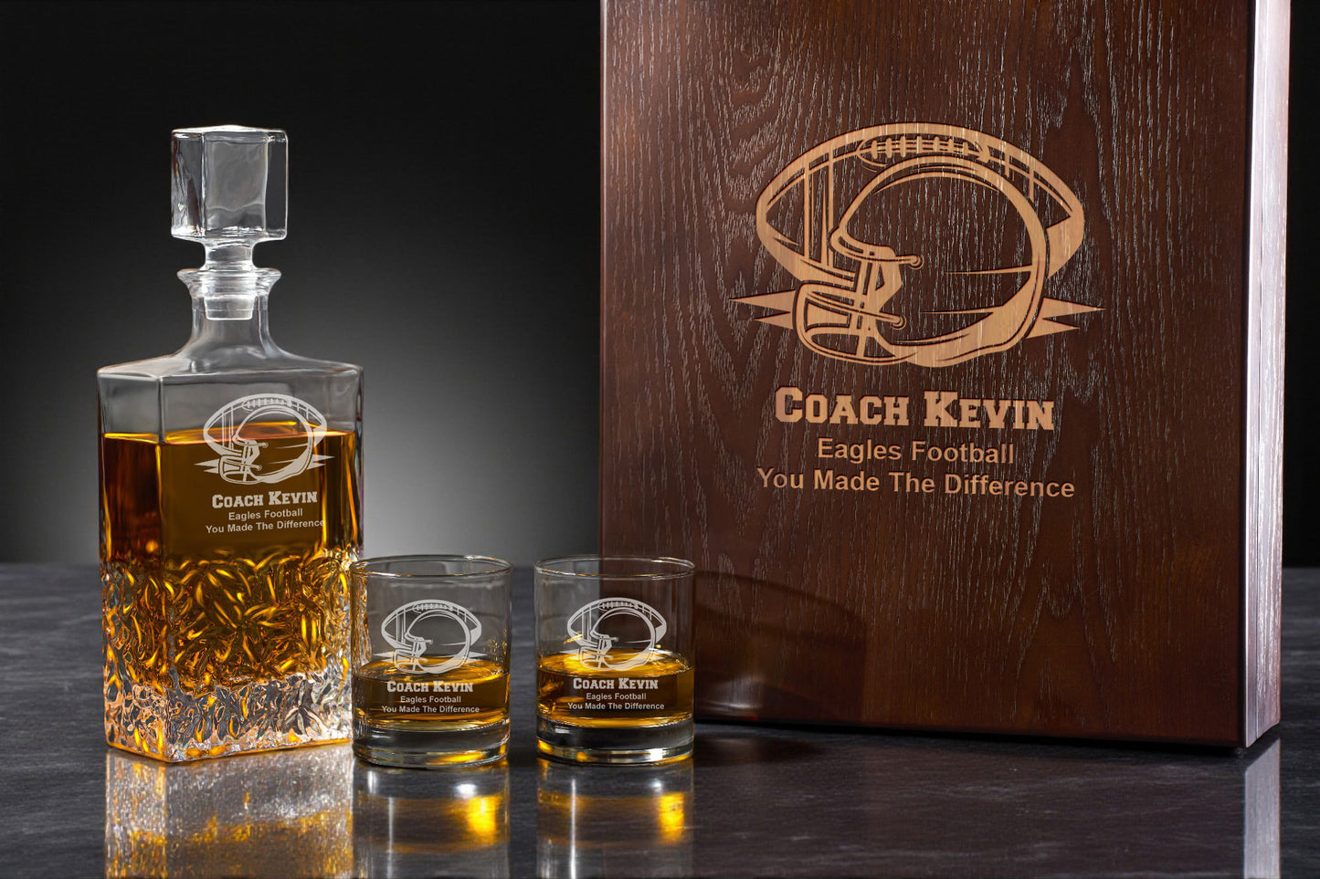 Football Personalized Icy Whiskey Decanter with Glasses Gift Set