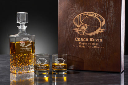 Football Personalized Icy Whiskey Decanter with Glasses Gift Set