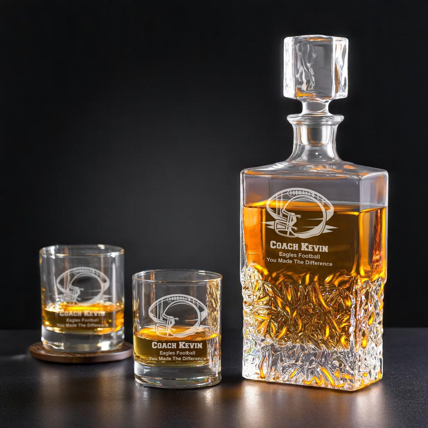 Football Personalized Icy Whiskey Decanter with Glasses Gift Set
