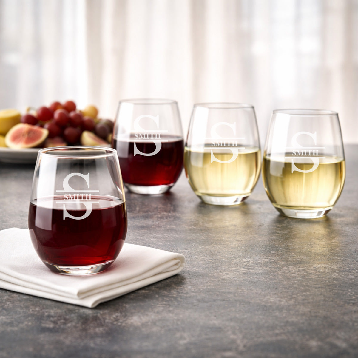 Monogram Personalized Stemless Wine Glass