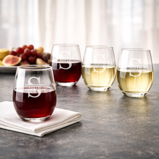 Monogram Personalized Stemless Wine Glass