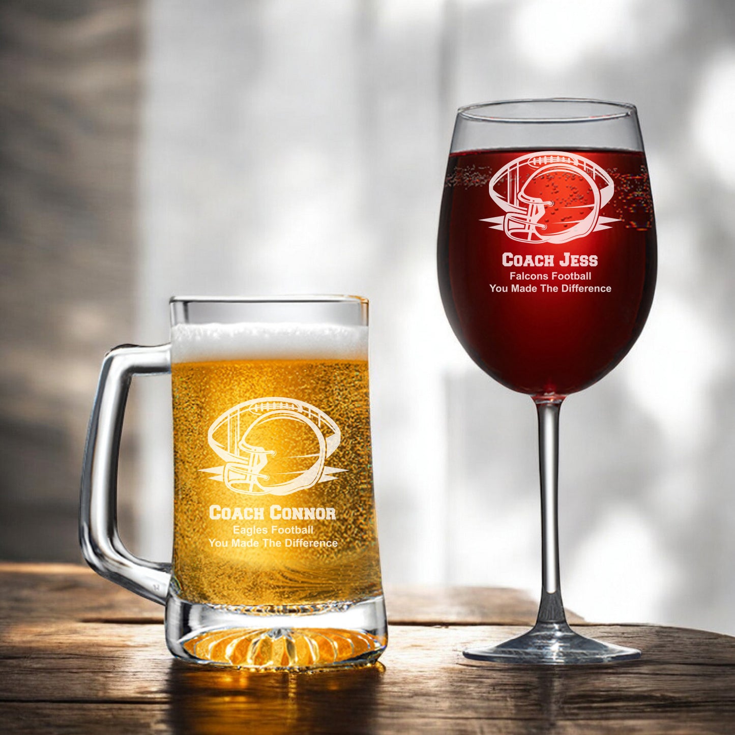 Football Personalized Beer Mug and Wine Glass Gift Set